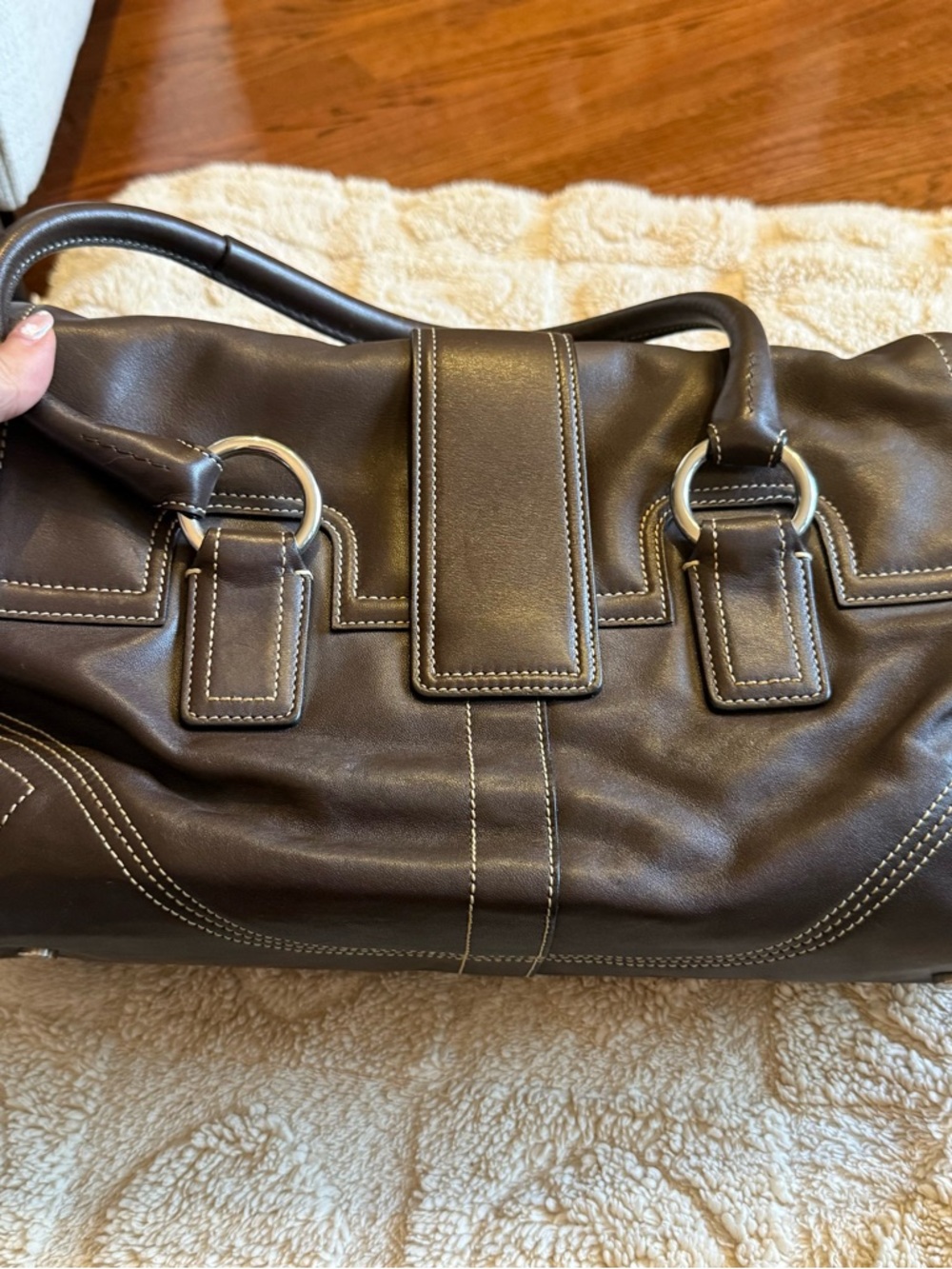 NWOT Classic Coach Vintage Dark Brown Leather Hobo Hampton Handbag - Picture 6 of 12